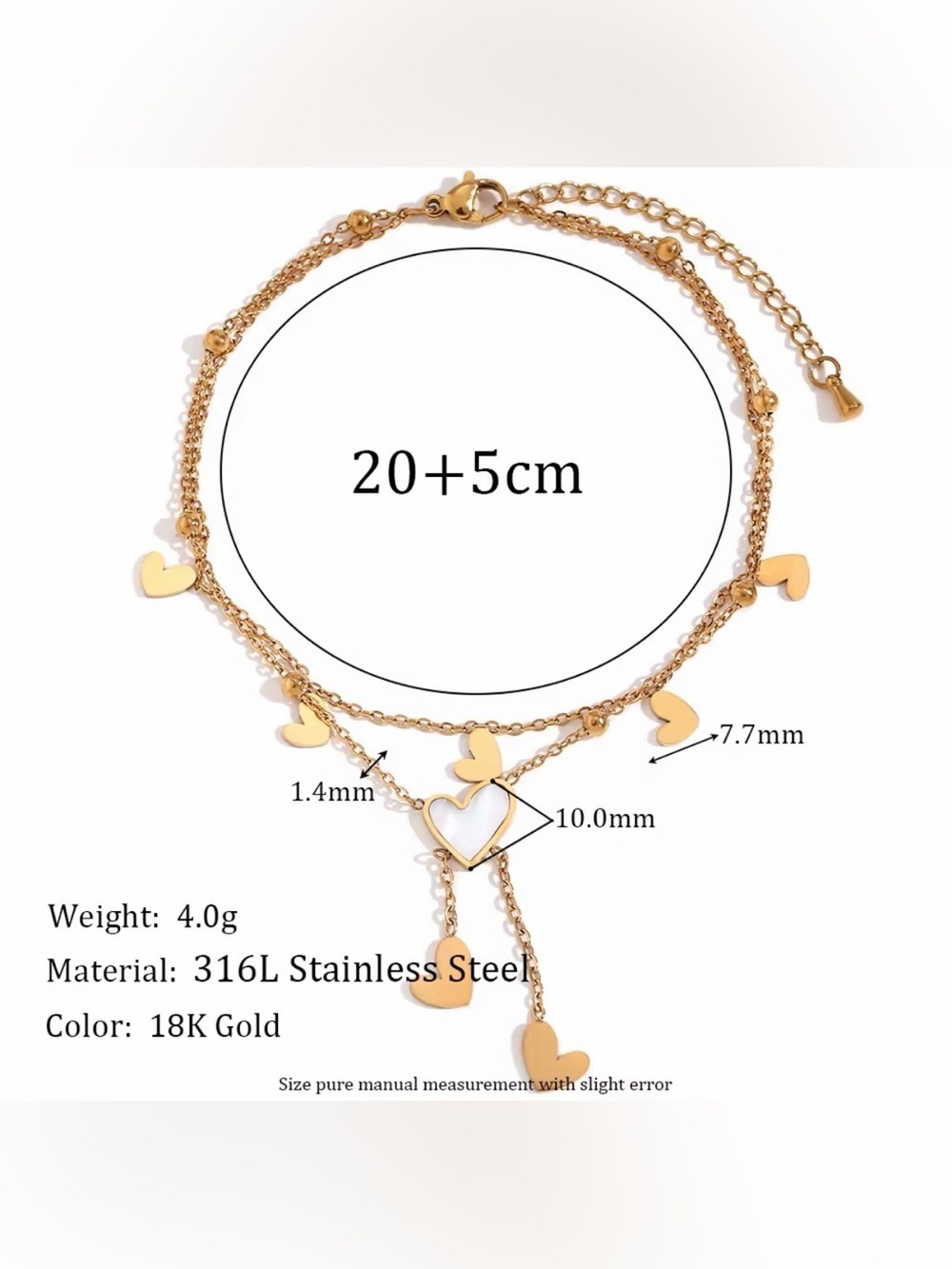 Gold Heart Anklet Unique Jewelry Waterproof - Picture 4 of 6